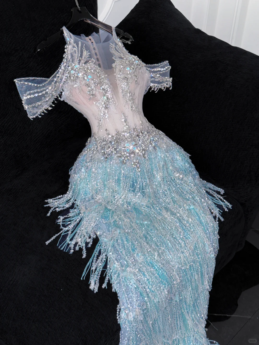 Shiny Light Blue Beaded Sequined Design Mermaid Prom Dress Evening Dress DP6224