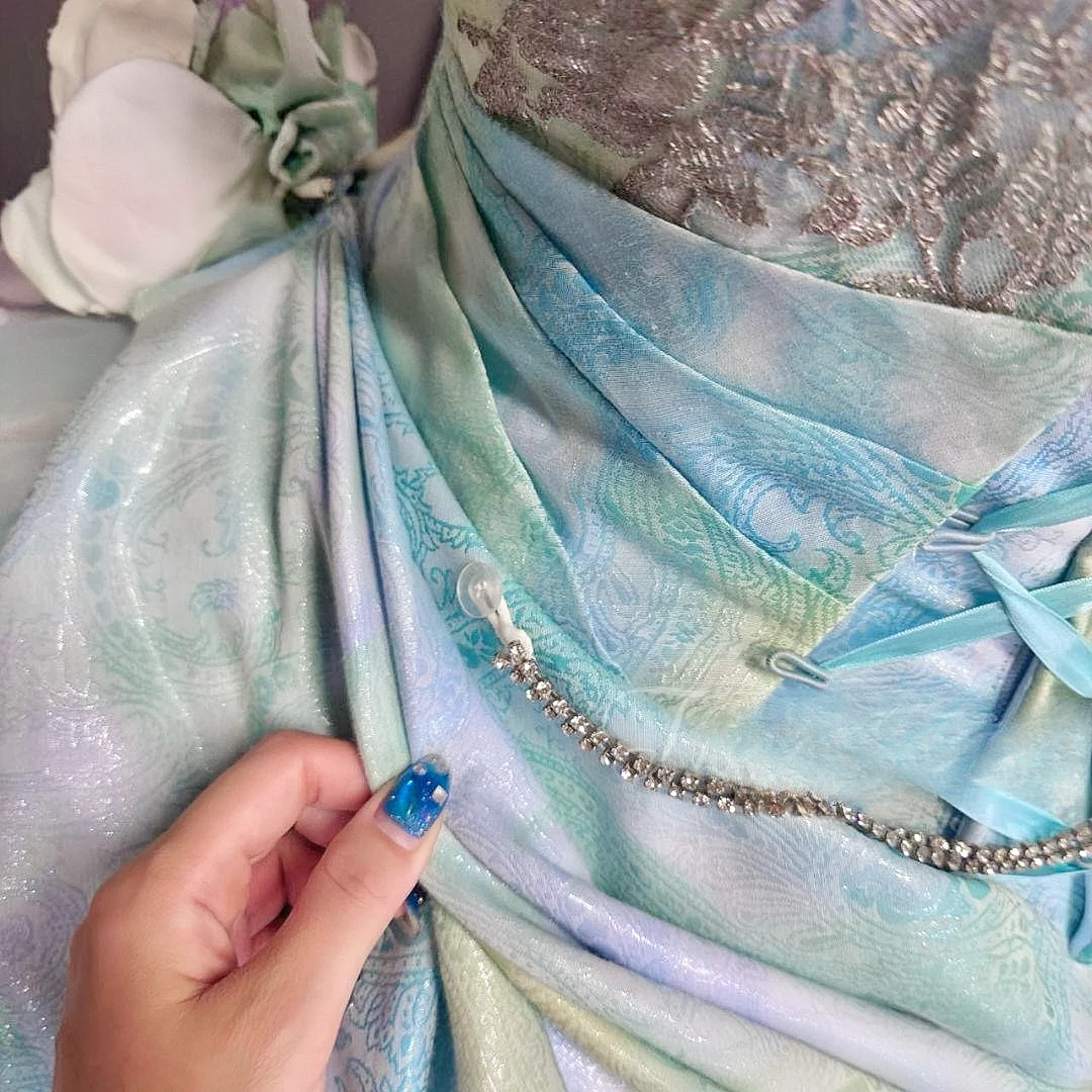 Enchanting Pastel Rainbow Strapless 3D Floral Applique & Ruffled Tulle Sweet 16 Quinceanera Ball Gown DP7274