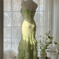 Elegant Green Fairy Mermaid Long Chiffon Spaghetti Strap Ball Gown Evening Dress Prom Dresses Dresses DP6001
