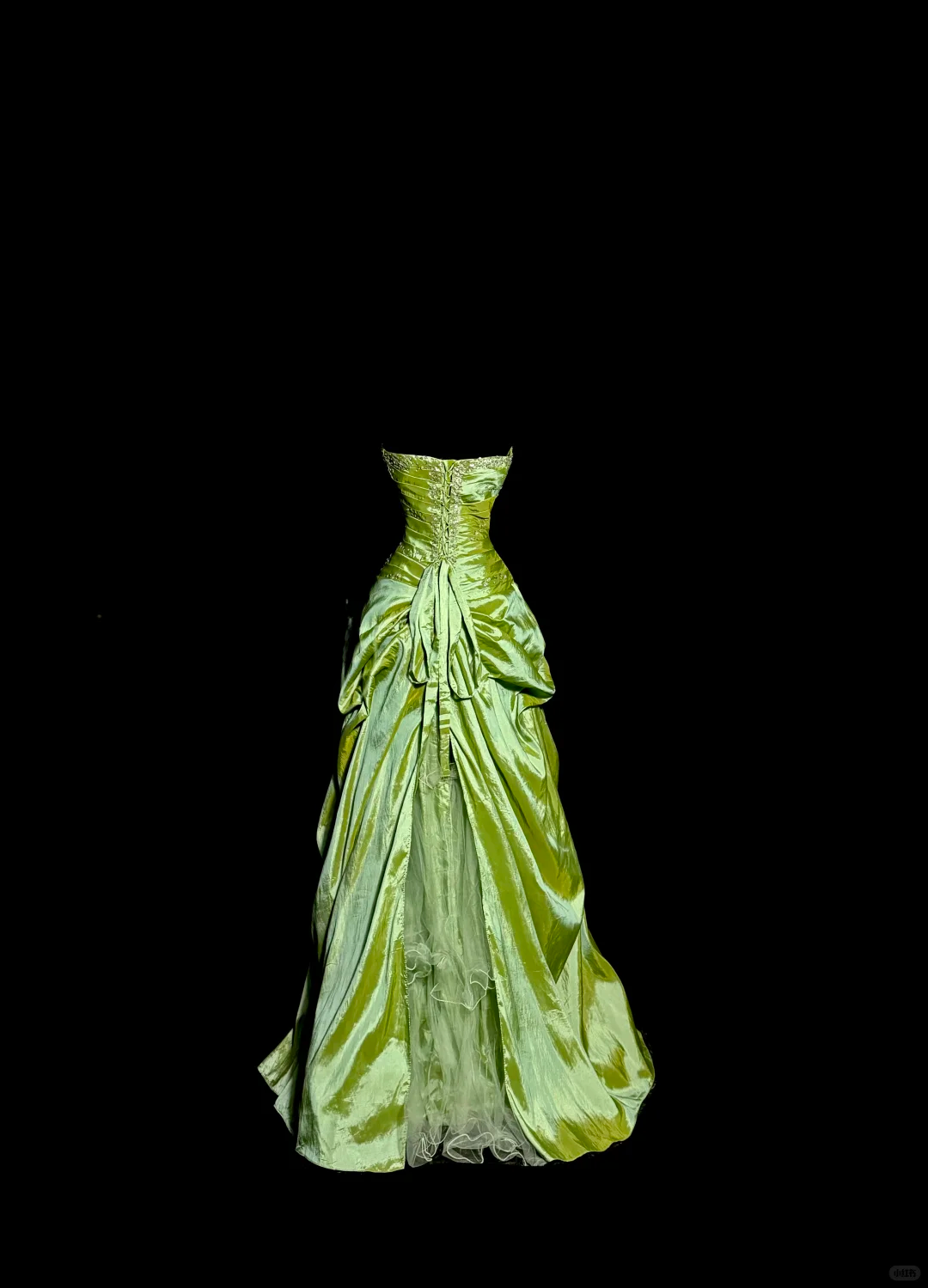 Vintage Lime Green Ombre Satin Sweetheart Neckline Beaded Ruffled Tulle Evening Gown DP7352