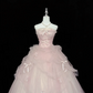 Elegant Pink Strapless Tulle Quinceanera Dress Lace Applique Bow Ruffled Prom Gown Sweet 16 Sweet 15 Quinceanera Ball Gown DP8251