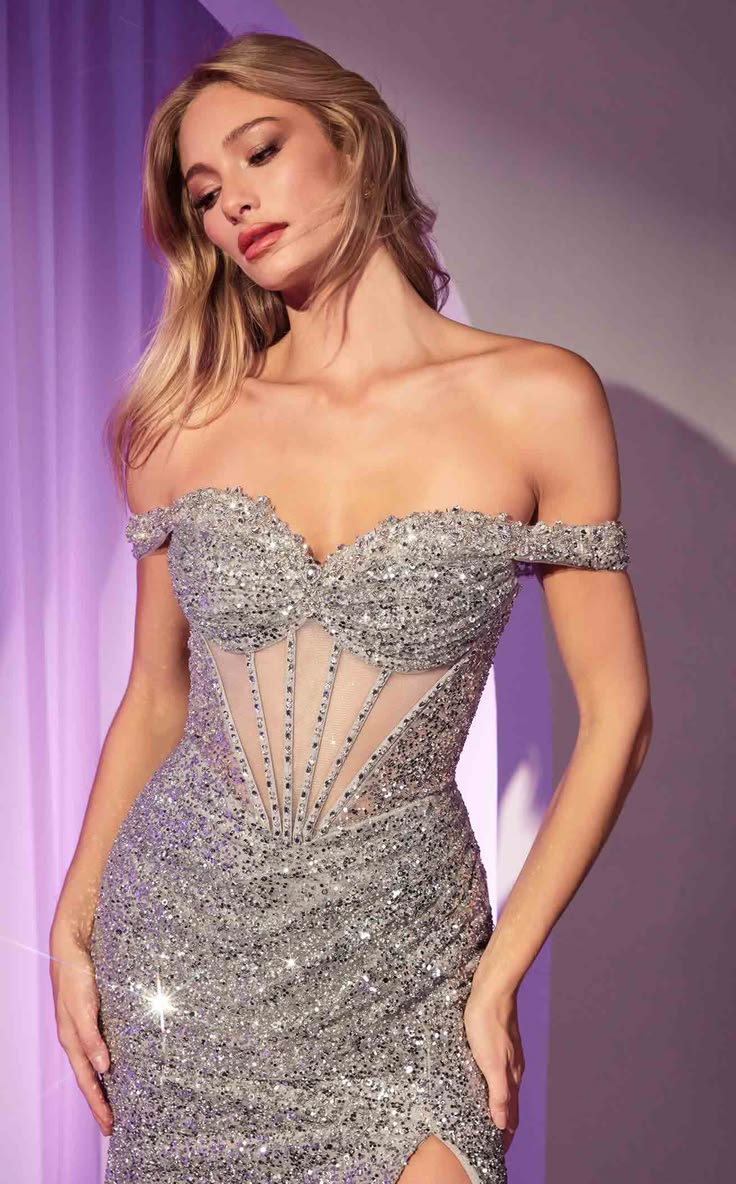 Elegant Sequin Off-the-Shoulder Mermaid Evening Gown Prom Dress DP8162