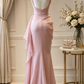 Elegant Pink Draped Chiffon Evening Gown Mermaid Beaded Prom Dress DP8484