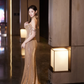 Champagne Gold Off Shoulder Mermaid Sequins Long Evening Party Dresses, DP5512