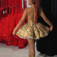 Sparkling Golden Sequin Embroidered Halter Dress Design A-line Applique Party Dresses Homecoming Dresses DP6111