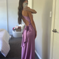 Yellow V Neck Backless Elegant Party Dress Wedding Guest Dress, DP2861