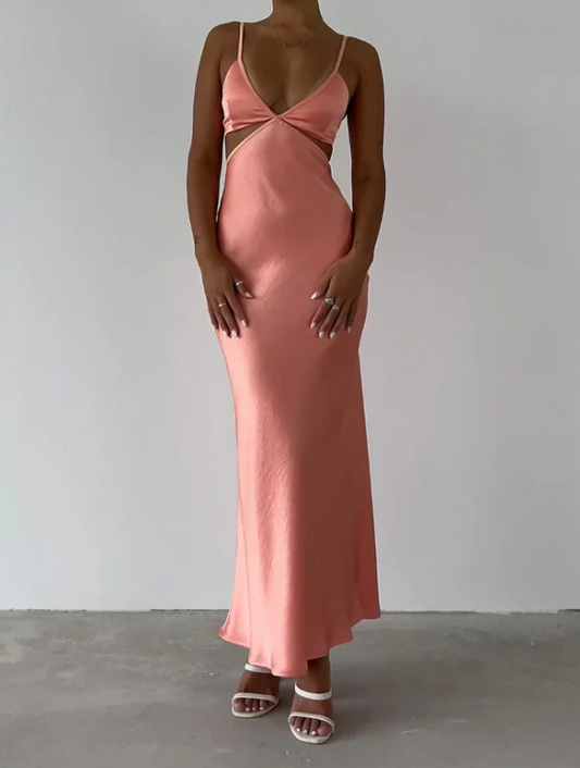 Elegant Pink Prom Dress Satin Sheath Spaghetti Strap Evening Gown Long Party Dress Formal Dress DP6719