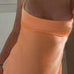 Süßes orangefarbenes Satin-Etuikleid mit Spaghettiträgern, kurzes Partykleid, Cocktailkleid, Heimkehrkleid, DP6526
