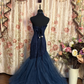 Dark Navy Sweetheart Mermaid Tulle Long Prom Dress Formal Evening Dress, DP5059