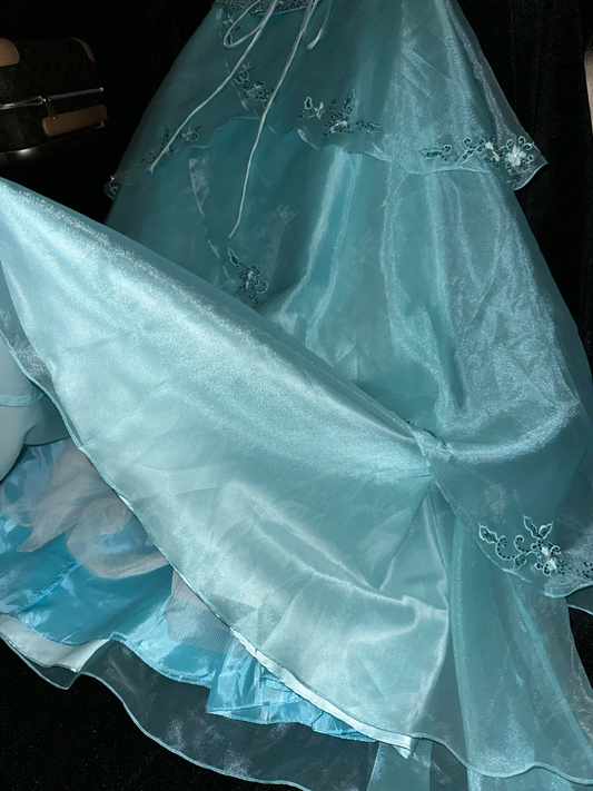 Fairy Blue Strapless A-Line Beading Long Party Dresses Birthday Outfits, DP5066