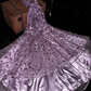 Gorgeous Purple A-Line Floral Beading Long Evening Party Dress Birthday Outfits, DP5075