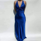 Elegant Dark Purple V Neck Halter Vintage Prom Dress, DP2276