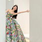 Gorgeous Floral Embroidery Strapless Ball Gown Off White Prom Dress with Colorful 3D Flowers DP5041