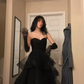 Black Gothic Strapless A-Line Tulle Long Formal Party Dress, DP4011