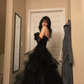 Black Gothic Strapless A-Line Tulle Long Formal Party Dress, DP4011