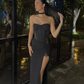 Black Strapless Sheath Satin Long Evening Party Dress, DP4234