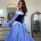 Blue Off Shoulder A-Line Long Sleeves Birthday Gown Party Dress, DP4307