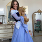 Blue Off Shoulder A-Line Long Sleeves Birthday Gown Party Dress, DP4307