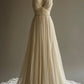 Elegant V Neck A-Line Ivory Beading Chiffon Wedding Dress, DP4309