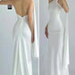 Elegant Halter Sheath White Long Prom Dress Evening Gown, DP4312