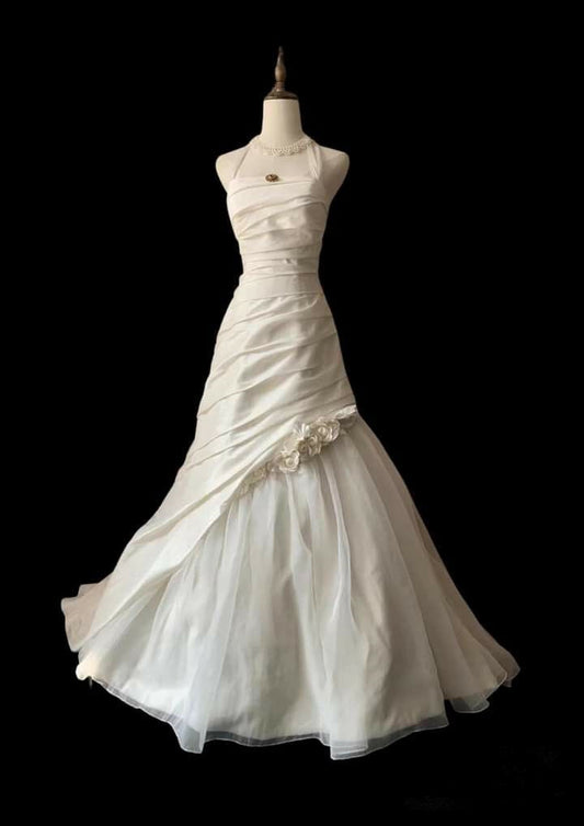 White Halter A-Line Vintage Long Wedding Dress Birthday Gown, DP4315