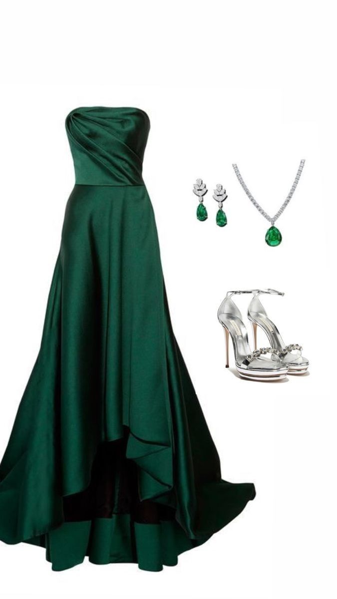 Green Strapless A-Line Satin Long Formal Party Dress, DP4316