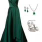 Green Strapless A-Line Satin Long Formal Party Dress, DP4316