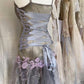 Grey Straps Tulle Appliques A-Line Vintage Long Party Dress , DP4325