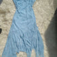 Light Blue V Neck Straps Vintage Long Party Dress, DP4326