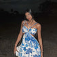 Blue Halter A-Line Printed Long Party Dress Fashion Vacation Dress, DP4331