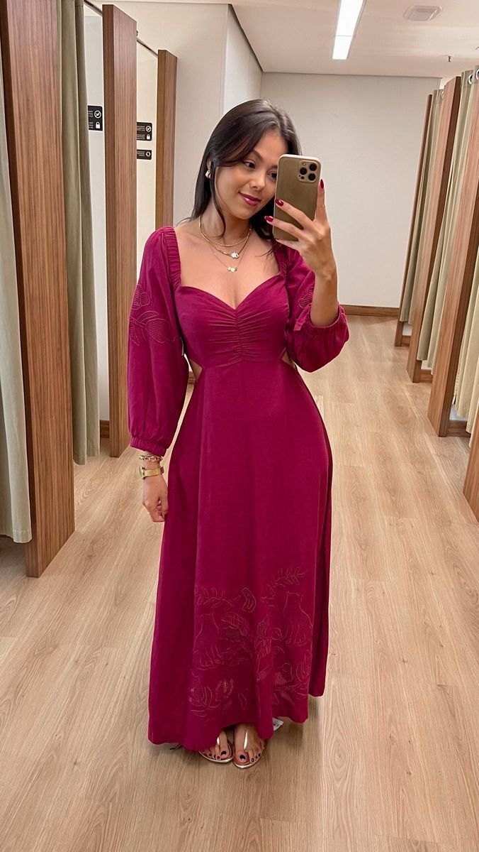 Fuchsia Long Sleeves A-Line Long Party Dress Fashion Vacation Dress, DP4334