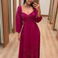 Fuchsia Long Sleeves A-Line Long Party Dress Fashion Vacation Dress, DP4334