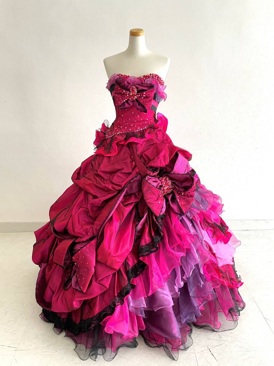 Hot Pink Strapless A-Line Satin Tulle Evening Ball Gown Birthday Gown, DP4335