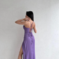 Purple Straps Sheath Split Long Formal Prom Dress, DP4341