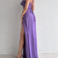 Purple Straps Sheath Split Long Formal Prom Dress, DP4341