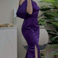 Elegant Purple Halter Mermaid Satin Long Formal Prom Dress, DP4344