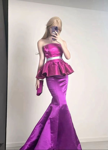 Gorgeous Strapless Mermaid Satin Long Pary Dress Barbie Outfits, DP4310