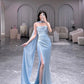 Light Blue Strapless Sheath Satin Long Evening Party Dress, DP4347