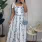 White Straps A-Line Floral Fashion Vacation Dress Long Party Dress, DP4349