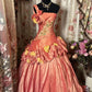 Vintage Floral One Shoulder A-Line Satin Long Evening Ball Gown, DP4350