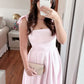 Pink Straps A-Line Long Party Dress Wedding Guest Dress, DP4351