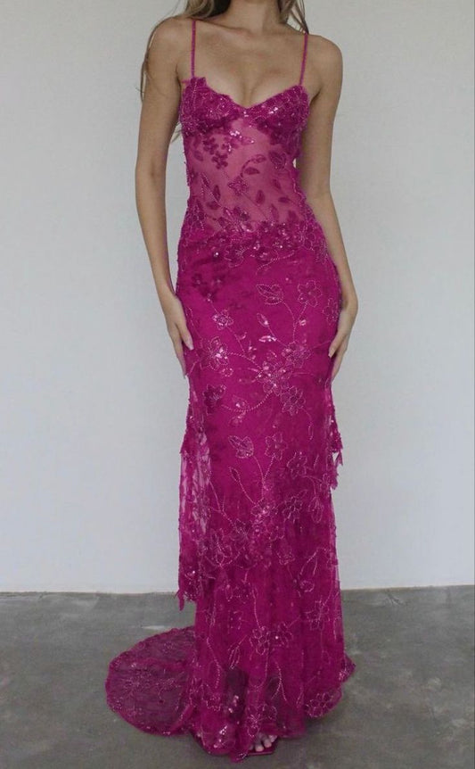 Stunning Spaghetti Straps Beading Mermaid Long Evening Party Dress, DP4358