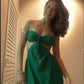 Green Strapless A-Line Backless Long Party Dress Beach Dress, DP4366