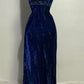 Royal Blue Spaghetti Straps Velevt Sheath Vintage Long Formal Party Dress, DP4370