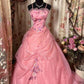 Pink Spaghetti Straps A-Line Tulle Long Party Dress Evening Ball Gown, DP4371