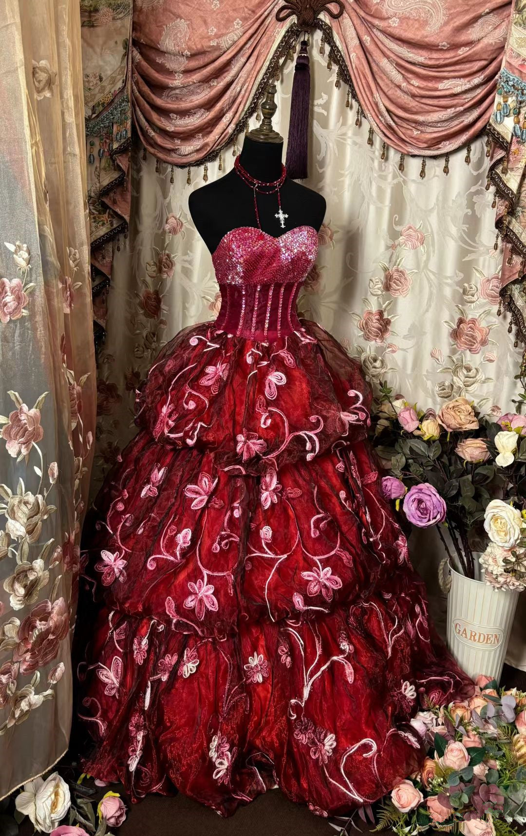 Wine Red Sweetheart A-Line Sequins Tulle Long Evening Dress Ball Gown, –  DSProm
