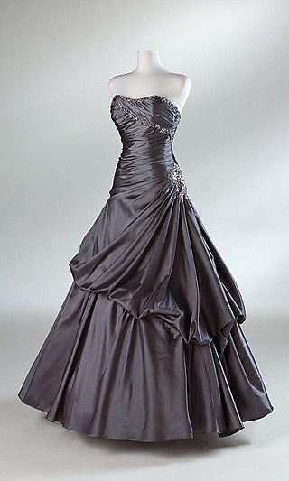 Black Strapless Beading A-Line Vintage Long Party Dress Evening Gown, DP4378