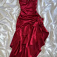 Vintage Wine Red Halter Satin Long Evening Party Dress Birthday Outfits, DP4389