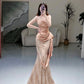 Elegant Strapless Mermaid Sequins Satin Long Formal Party Dress, DP4393