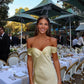 Light Yellow Off Shoulder Sheath Satin Long Party Dress Wedding Guest Dress, DP4420